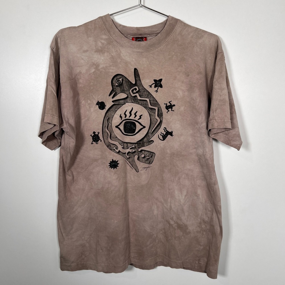 Vintage 90s Brown Dagoli Studio Tribal Graphic Tee Shirt Medium Made in Canada - Picture 2 of 8